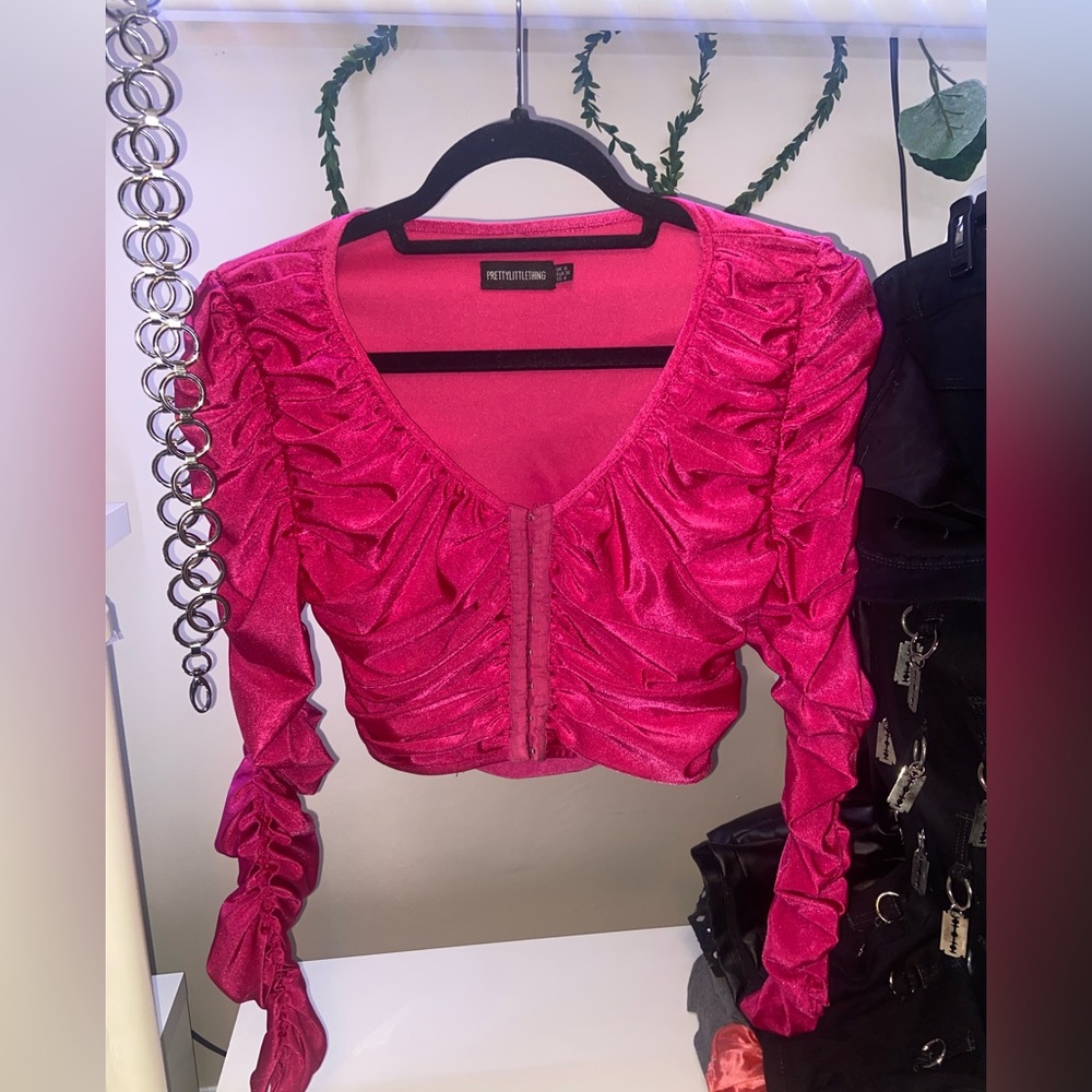 Pretty Little Thing Barbie Pink Ruffled Crop Top